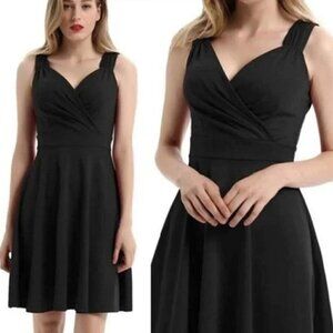 New Grace Karin Black Faux Wrap Bodice Fit & Flare Size M Sleeveless‎ Tank Dress